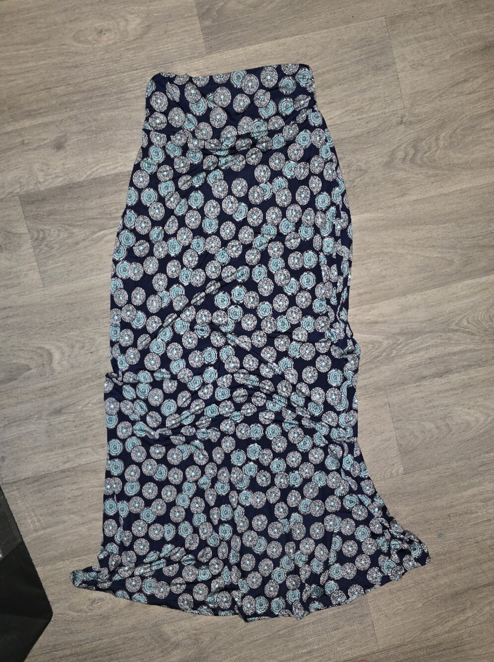 Gilli Navy Maxi Skirt with Turquoise & White Medallion Print